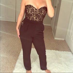 Express black lace and nude jumpsuit